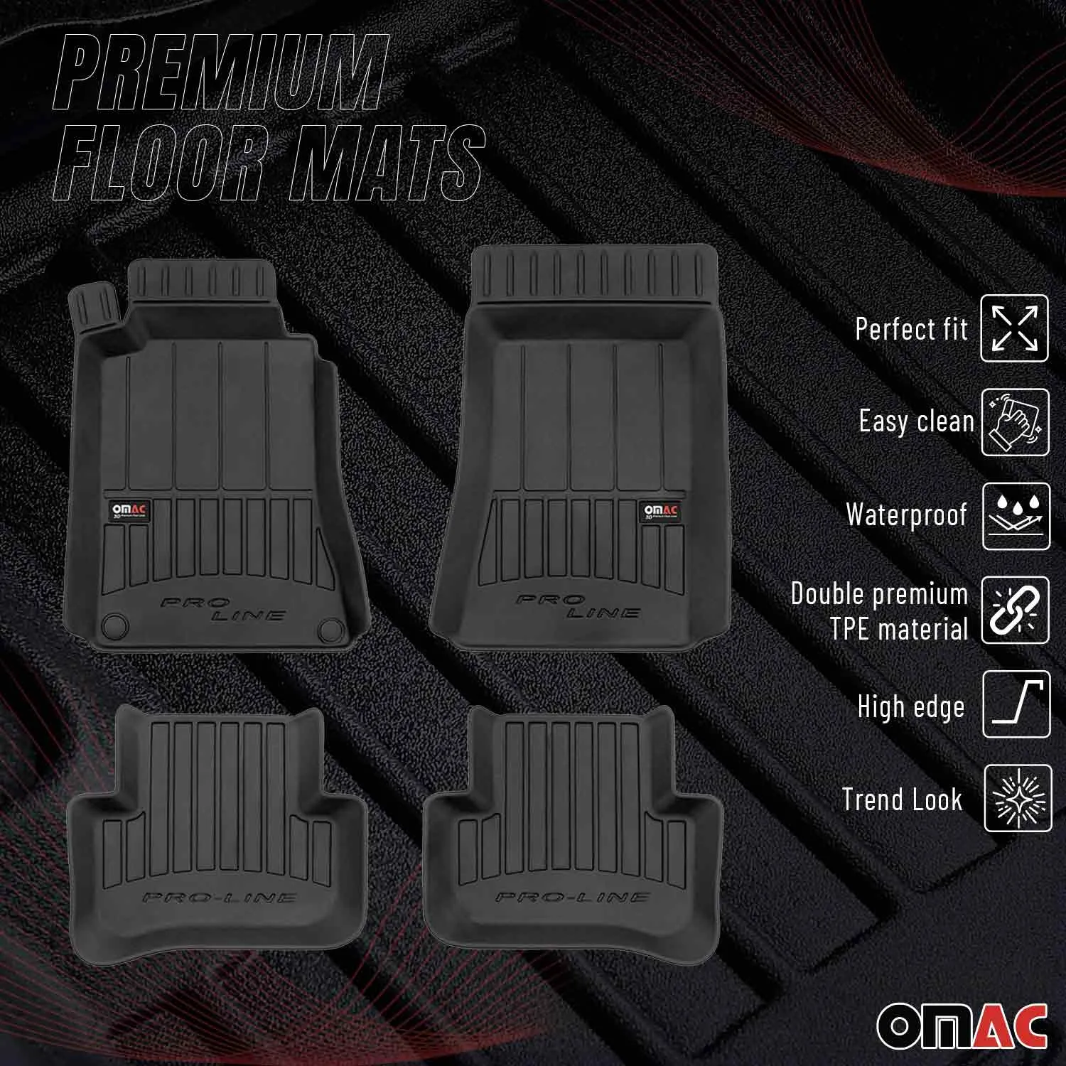 2001-2009 Mercedes C Class W203 Sedan Premium Floor Mats Liners Full Set All Weather Heavy Duty Black