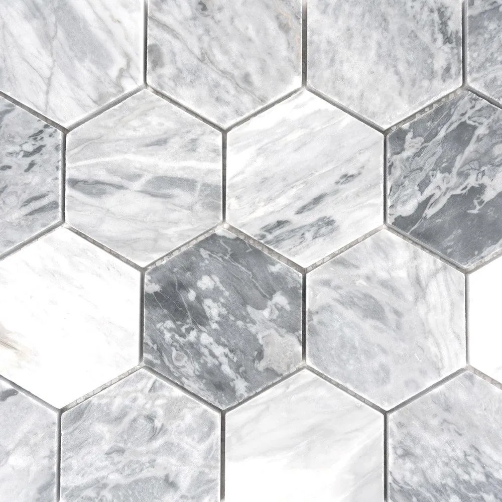 3" Calacatta Bluette Hexagon Honed Marble Mosaic Tile