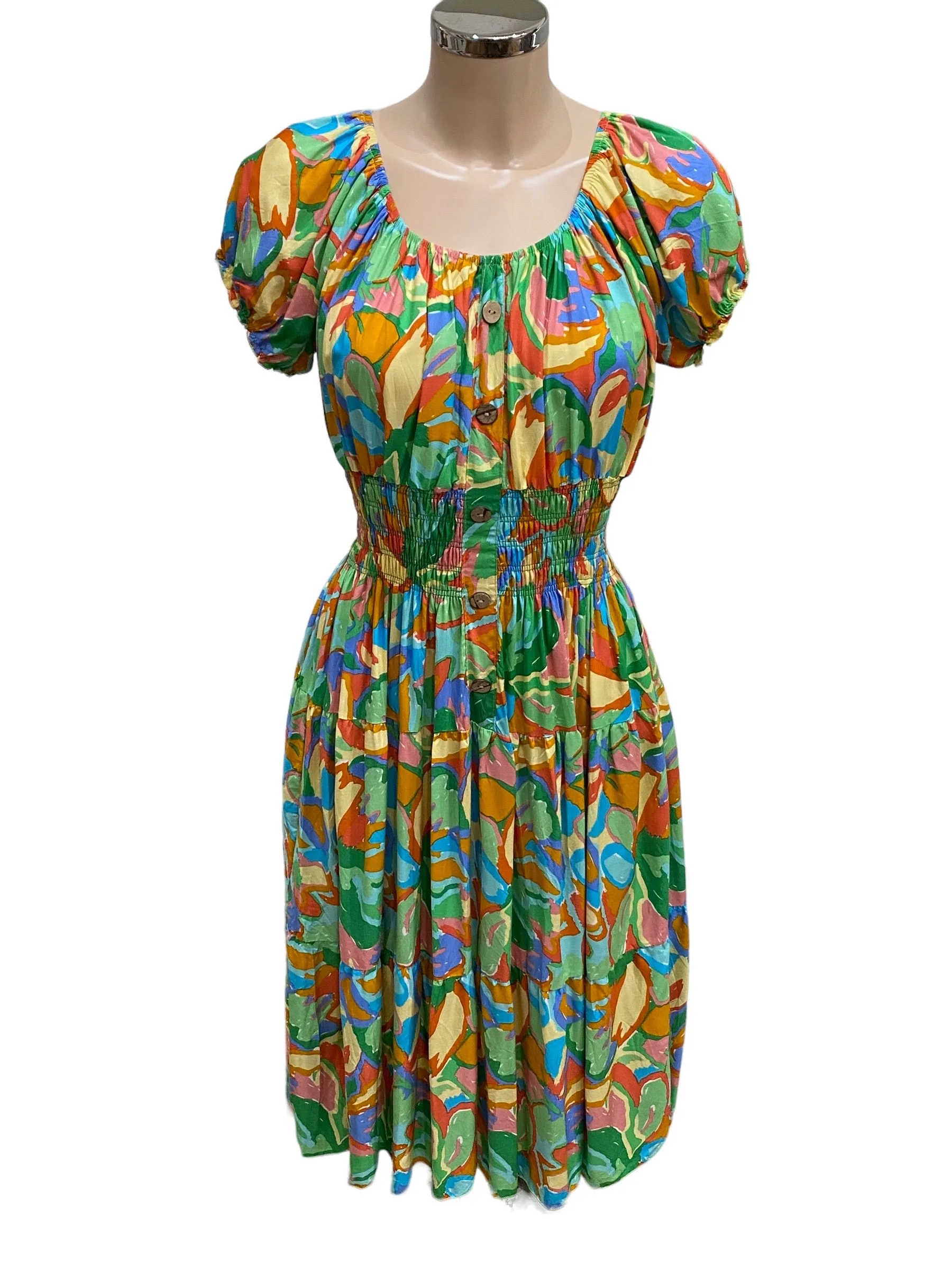 Abstract Multi Bardot Midi Dress (2 Colours)