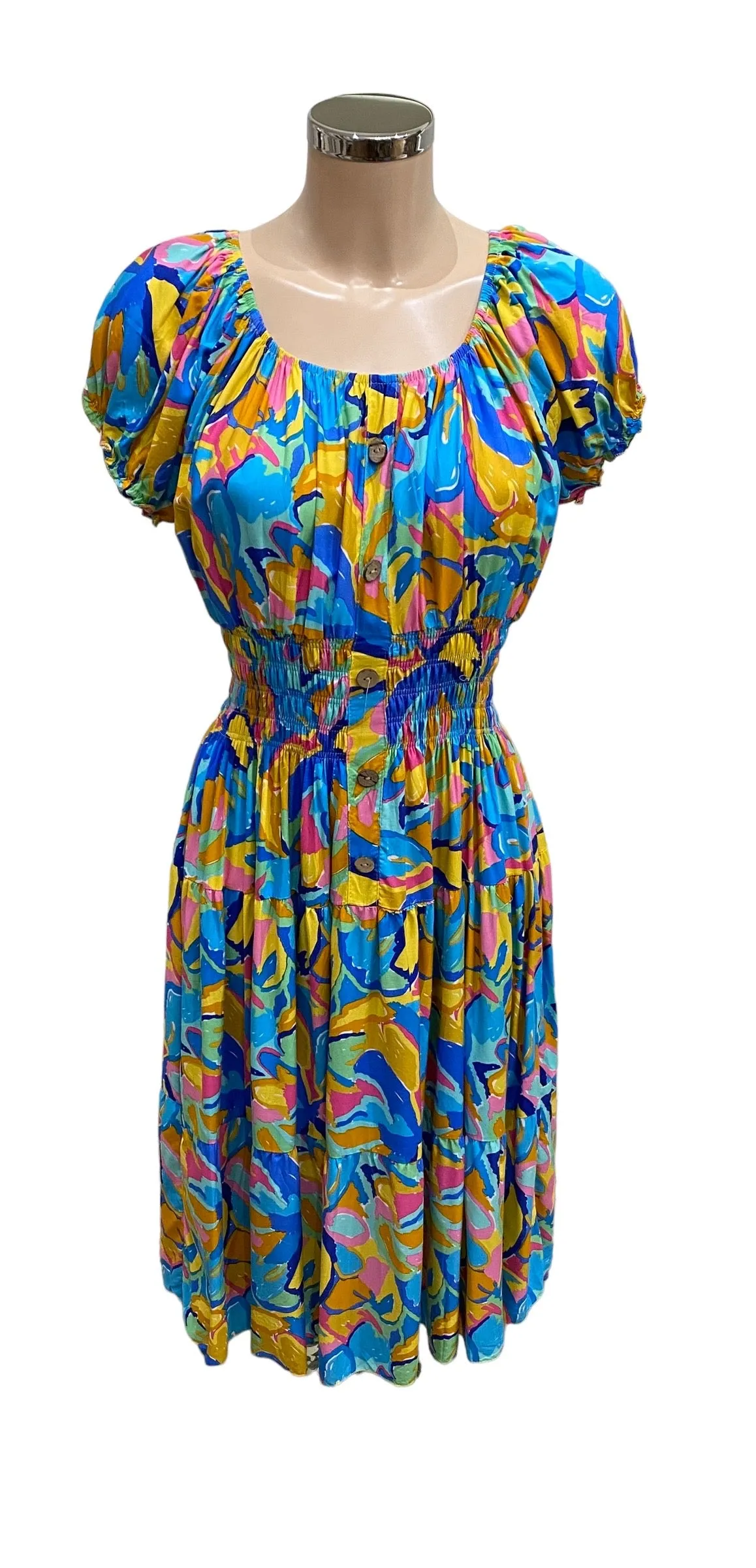 Abstract Multi Bardot Midi Dress (2 Colours)