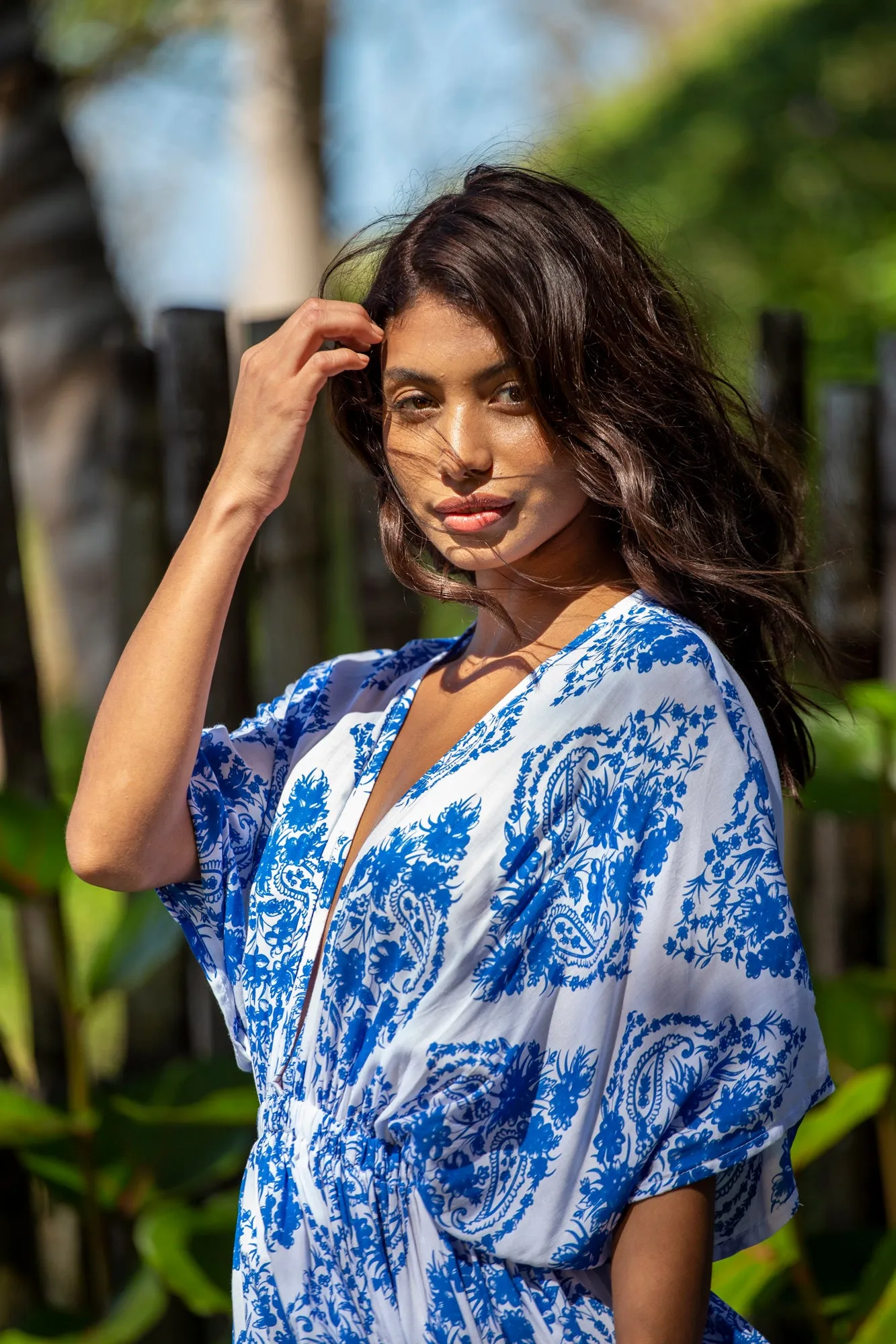 Amy Kimono Dress in Premium St Johns Blue Diamond