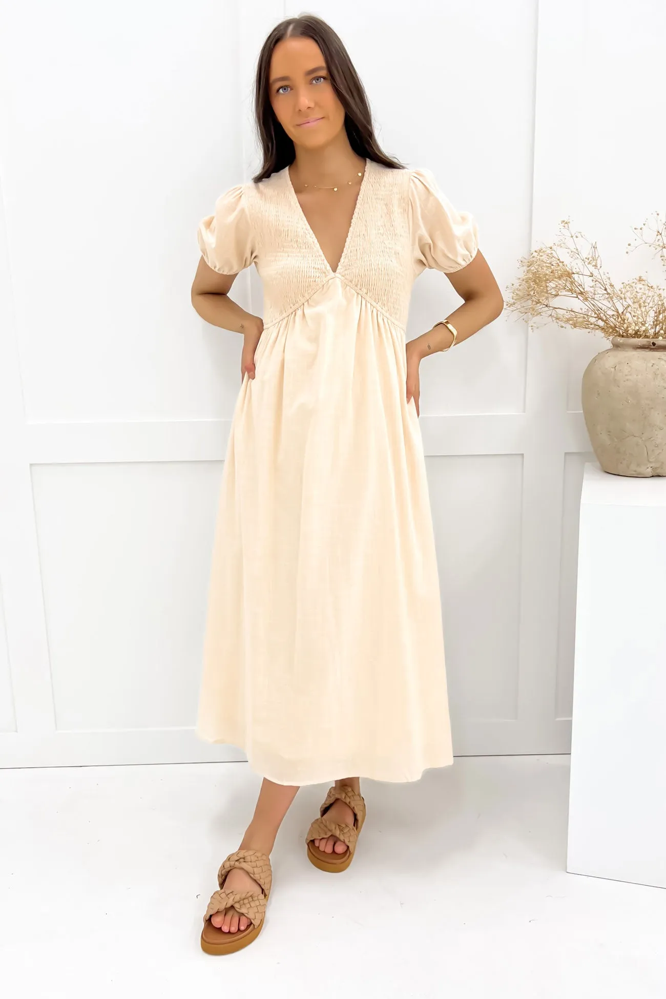 Arella Midi Dress Beige