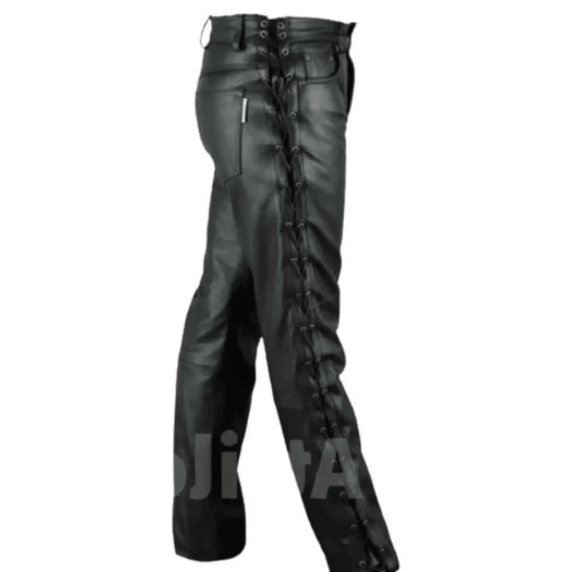 Black Lace Up Leather Pants