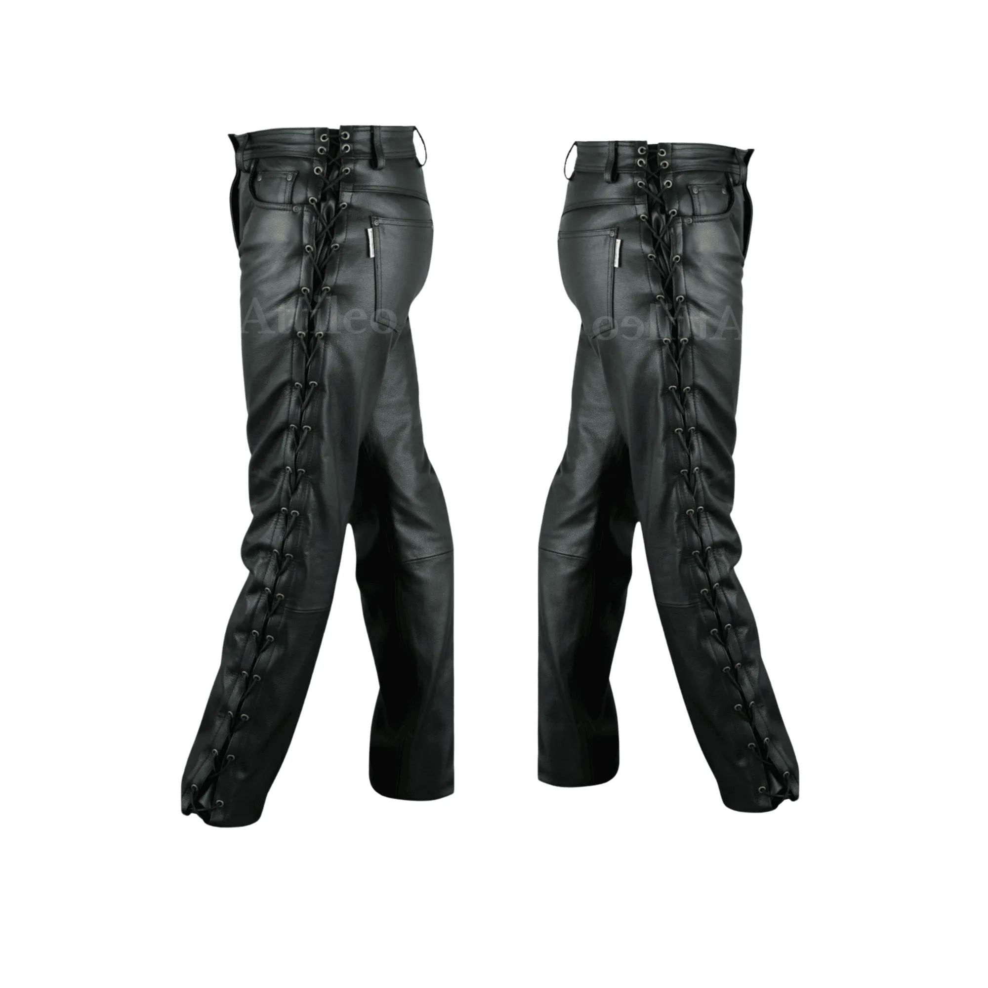 Black Lace Up Leather Pants