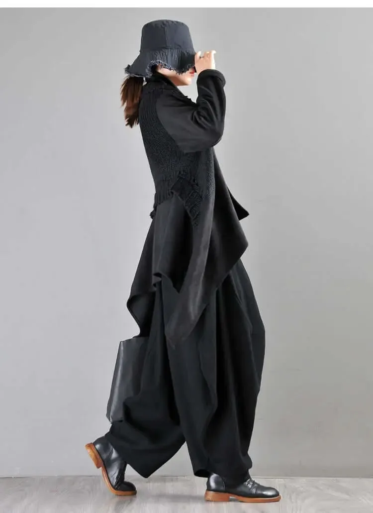 Black Linen High-Waisted Bohemian Harem Pants for Women