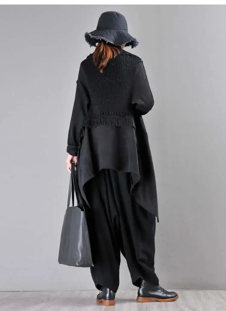 Black Linen High-Waisted Bohemian Harem Pants for Women