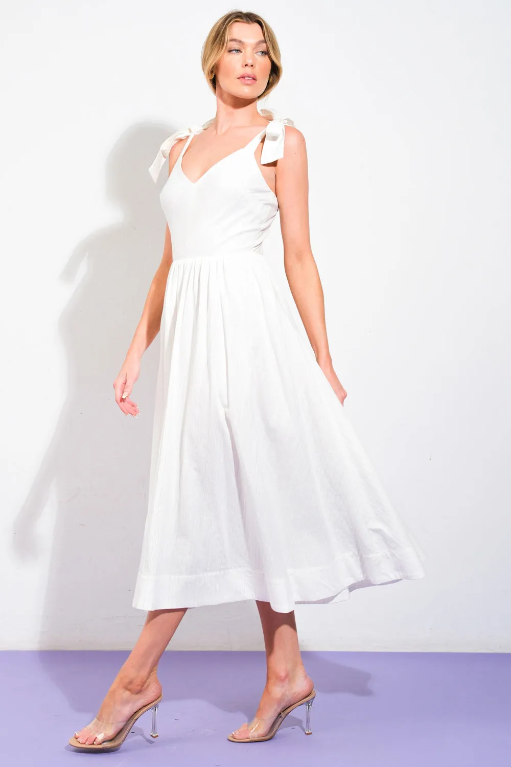 BLISSFUL DIRECTION WOVEN MIDI DRESS