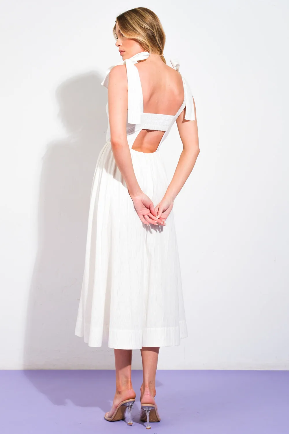 BLISSFUL DIRECTION WOVEN MIDI DRESS