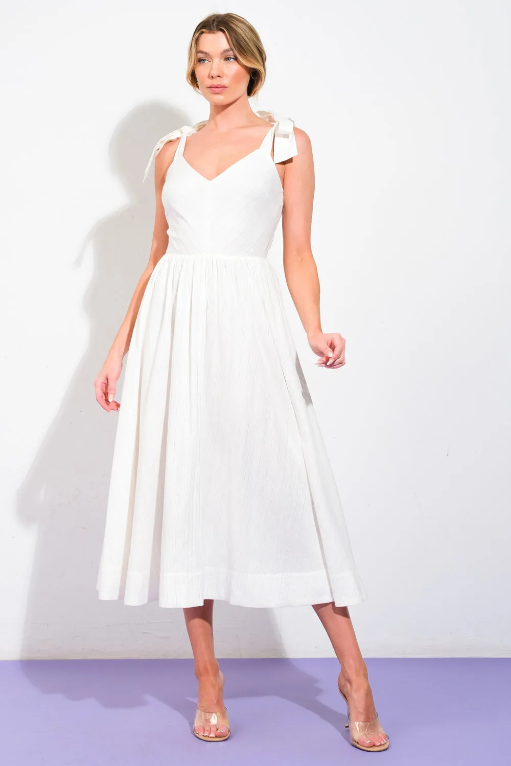 BLISSFUL DIRECTION WOVEN MIDI DRESS