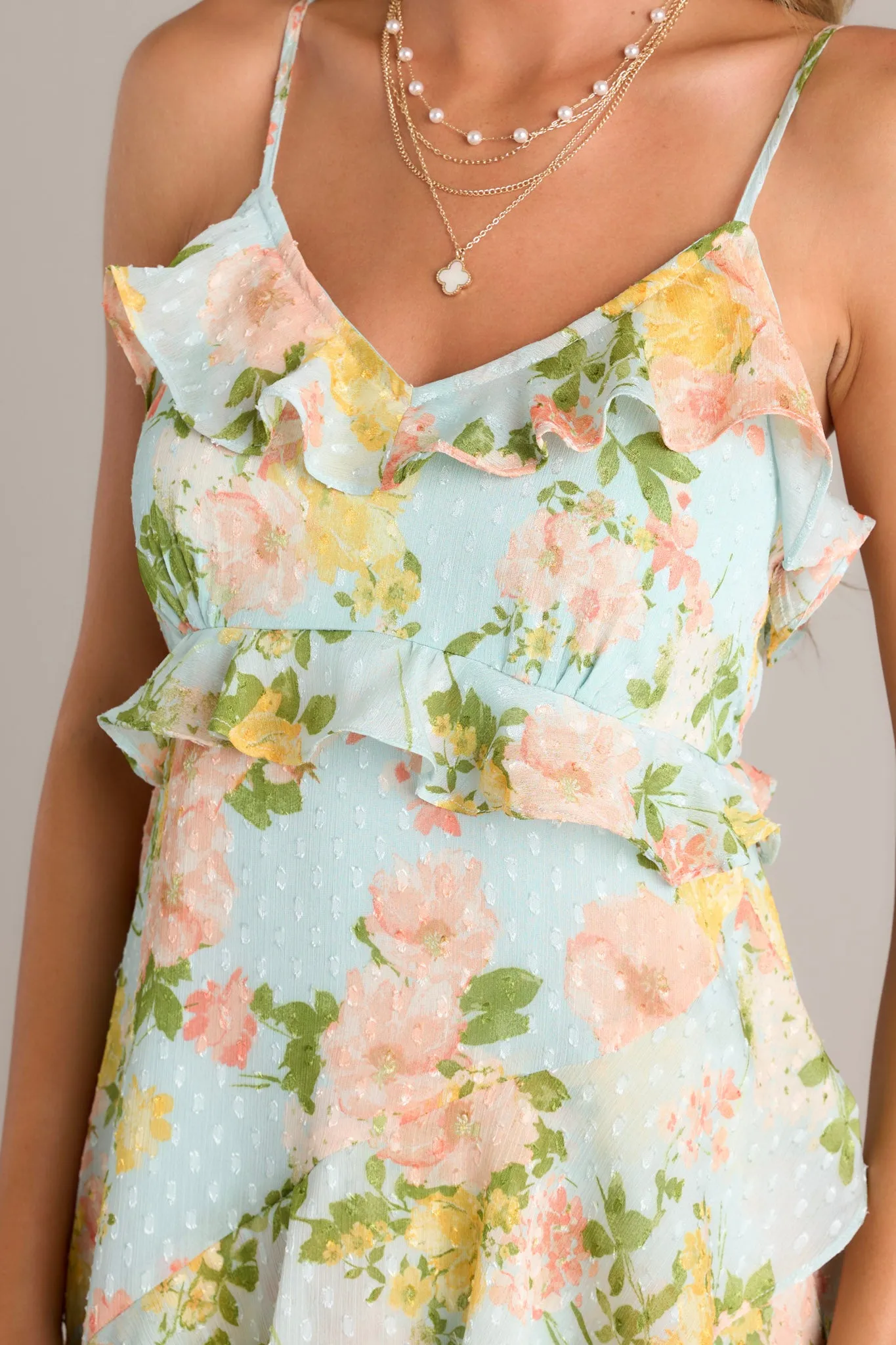 Blossom In Time Blue Multi Floral Ruffle Tiered Midi Dress