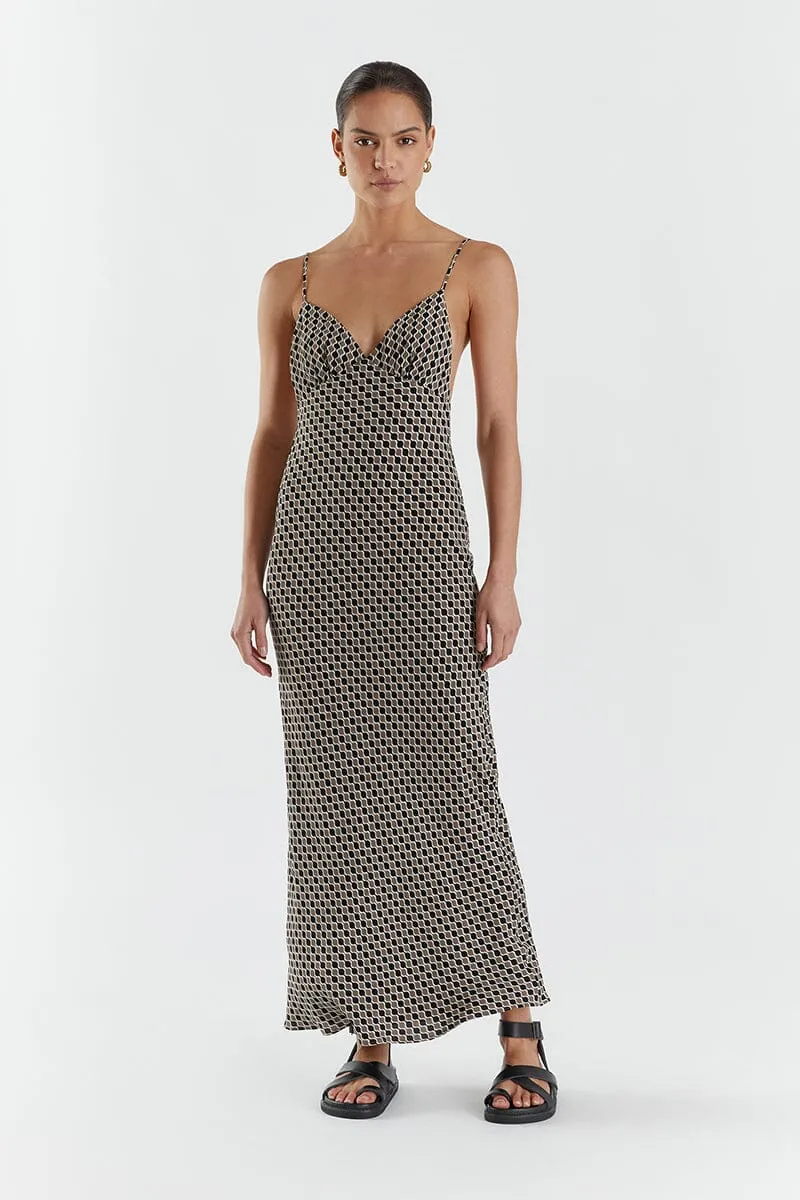 BROOKS GEO MIDI SLIP DRESS