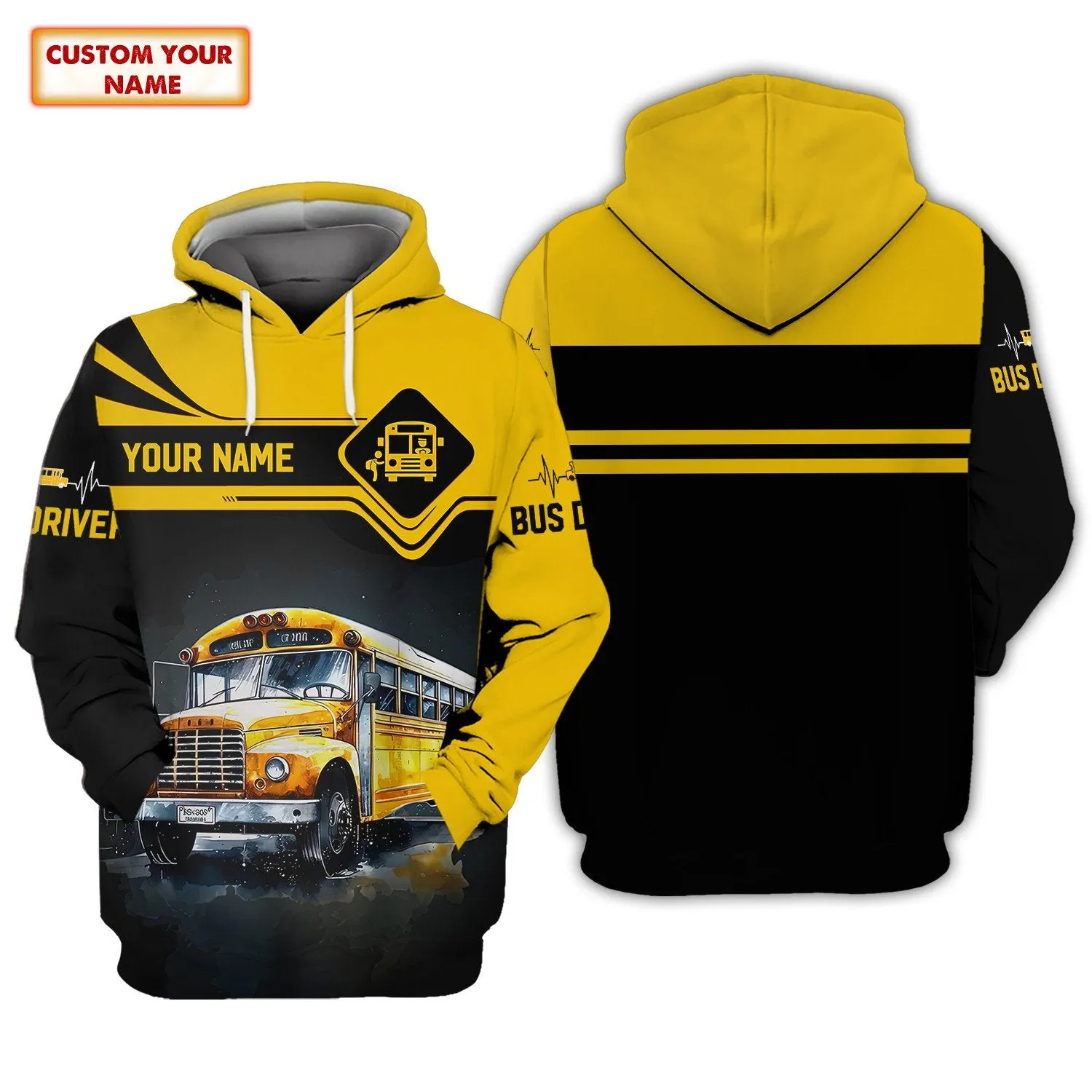 Bus School Driver Personalized Name 3D Sweatshirt Hoodie Shirt Custom Gift For Bus Drivers