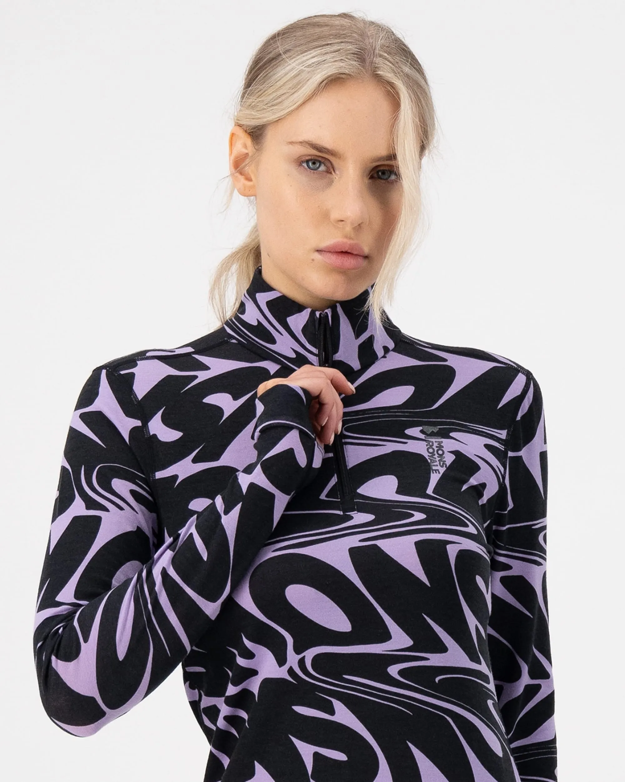Cascade Merino Base Layer 1/4 Zip Long Sleeve - Signal Lost Lupin