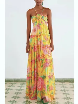 Casual Resort Print Layered Slip Dress