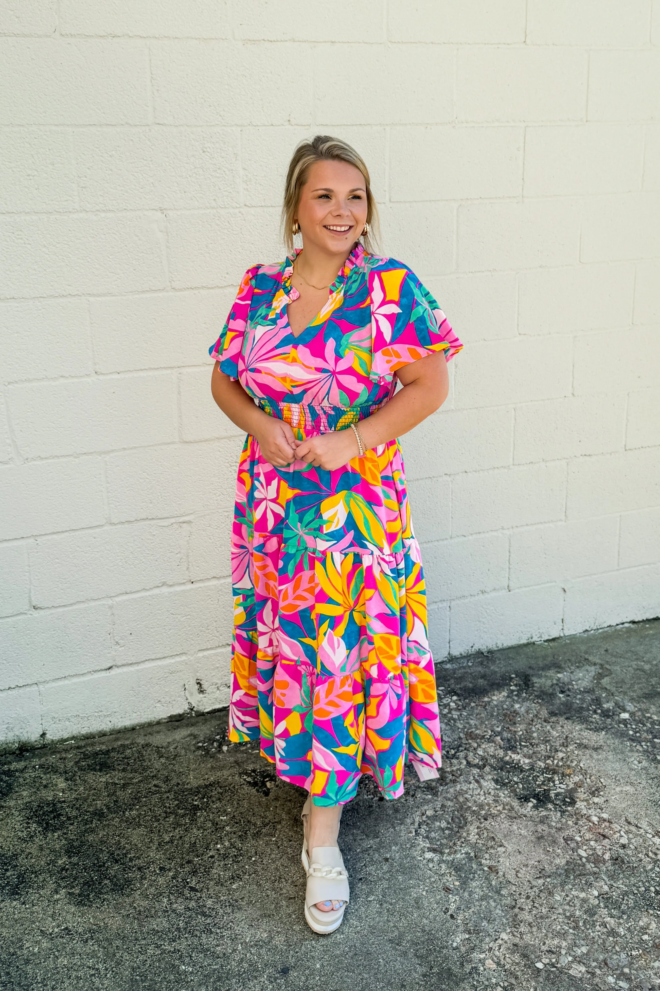 Coastal Glam Floral Midi Dress