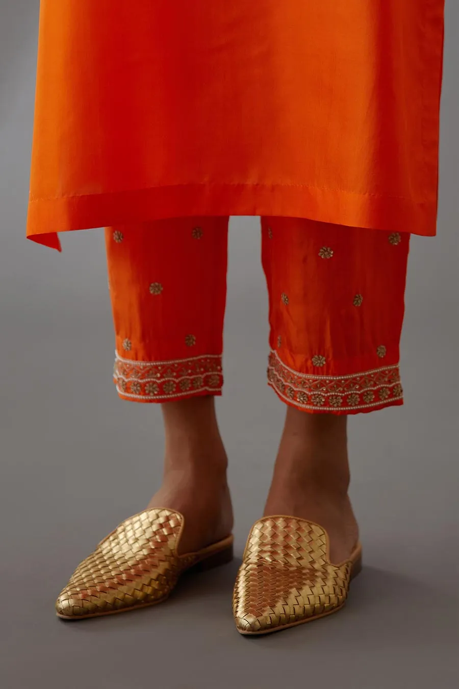 Coral Silk Embroidered Kurta & Pant Set