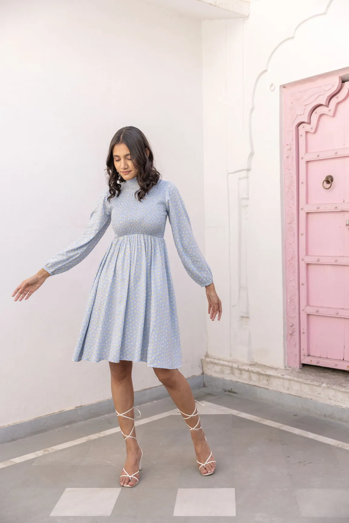 COTTON SMOCKED MIDI
