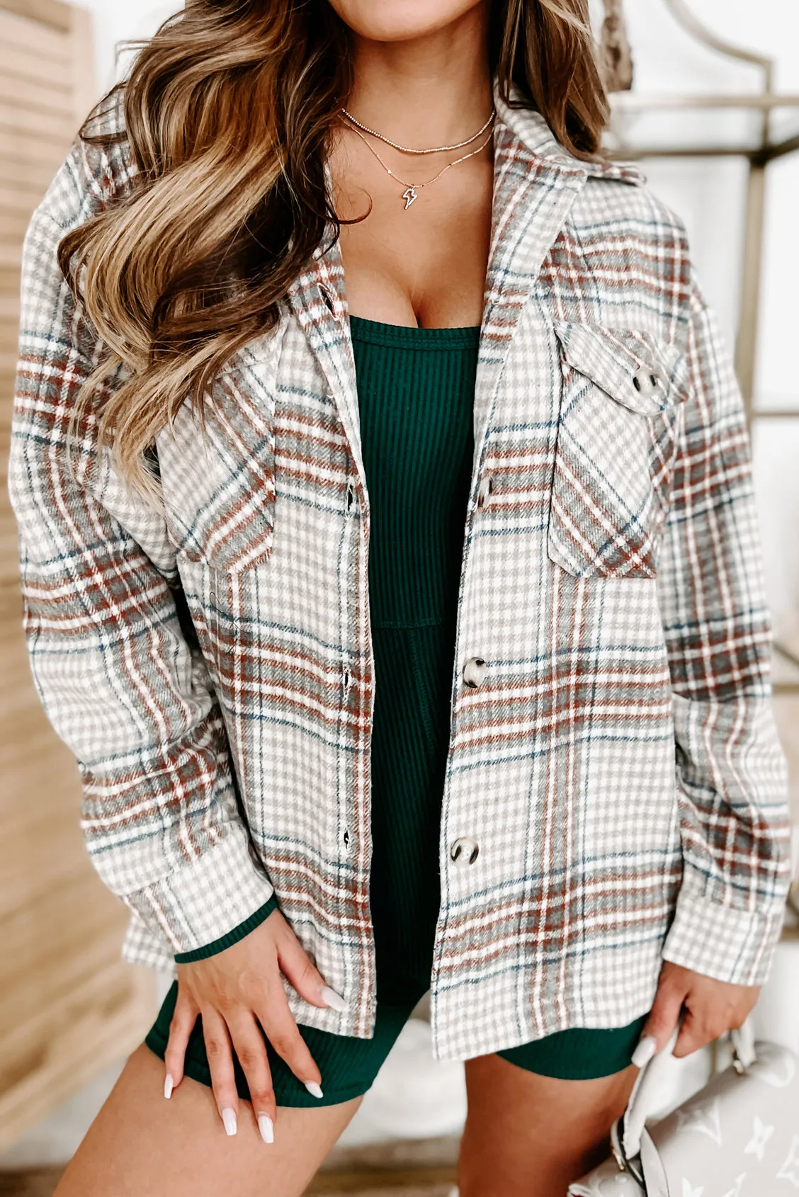 Counting On It Plaid Shacket (Brown)