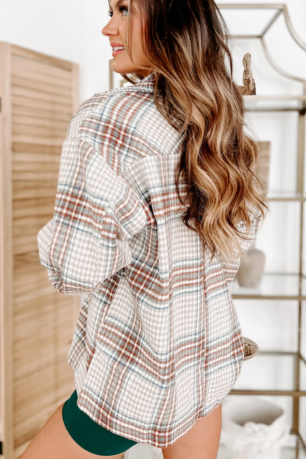 Counting On It Plaid Shacket (Brown)