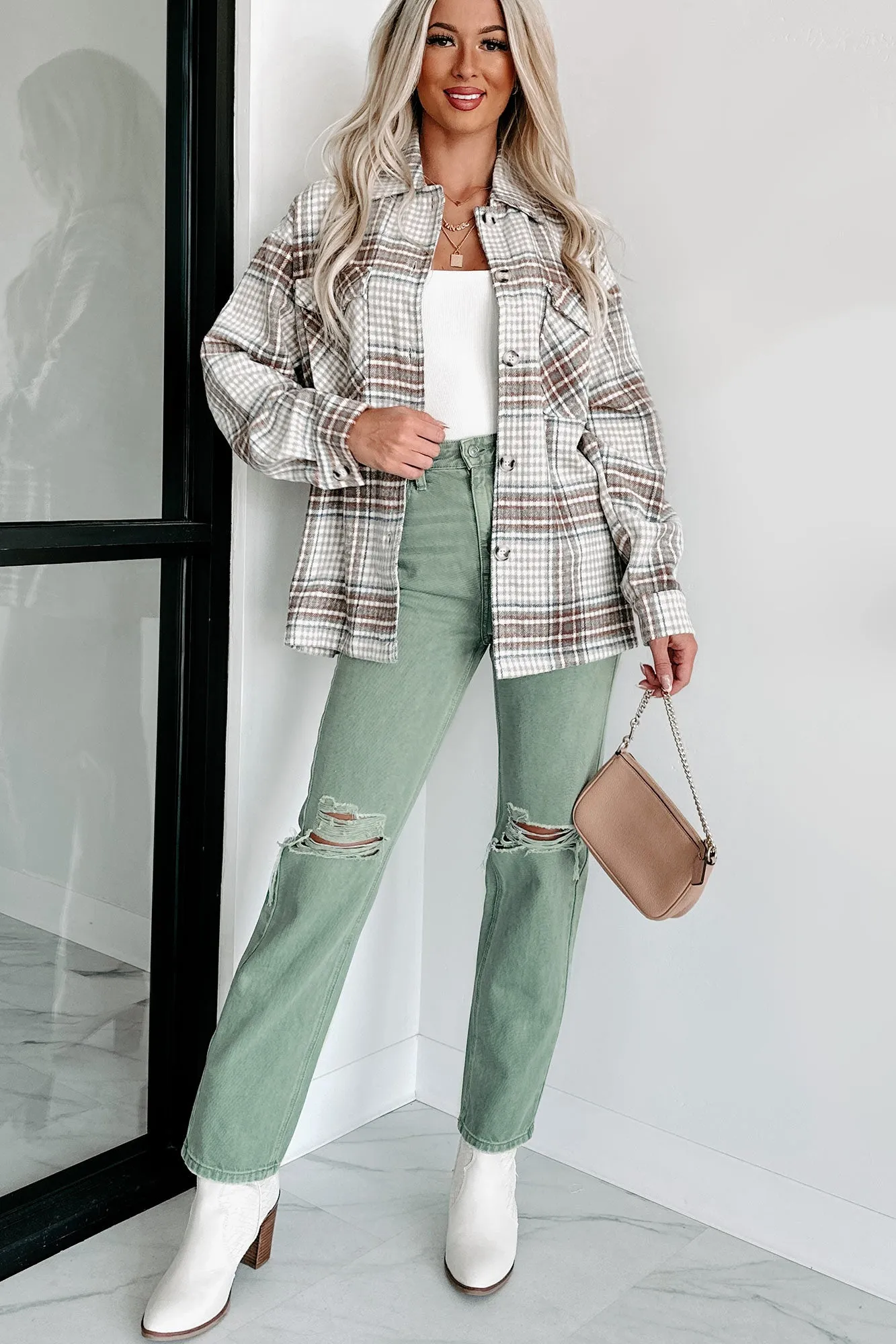 Counting On It Plaid Shacket (Brown)