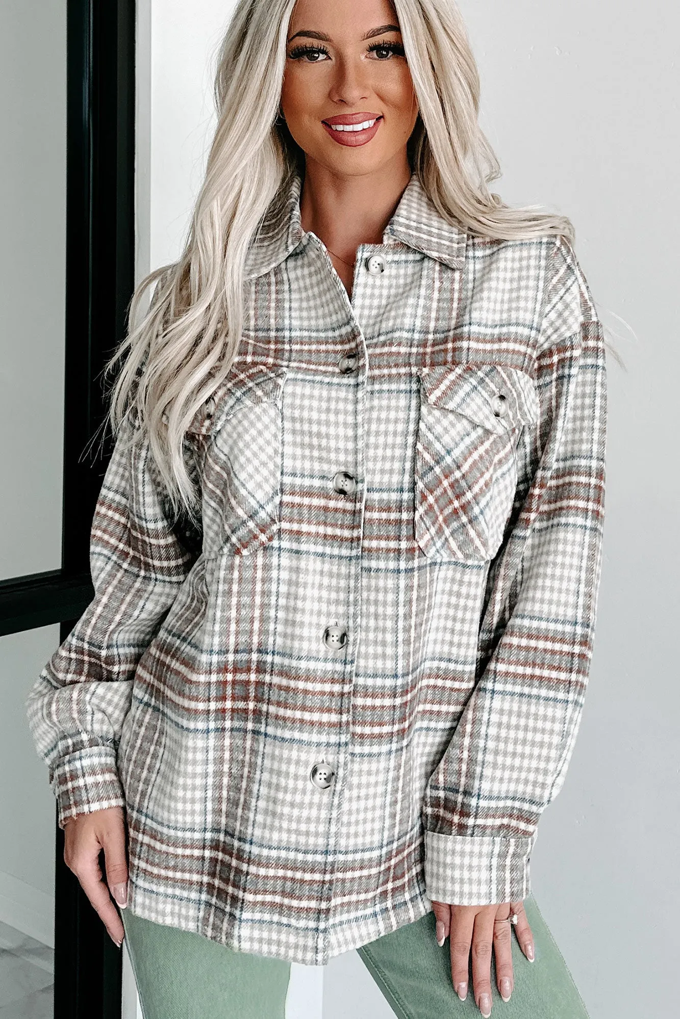 Counting On It Plaid Shacket (Brown)
