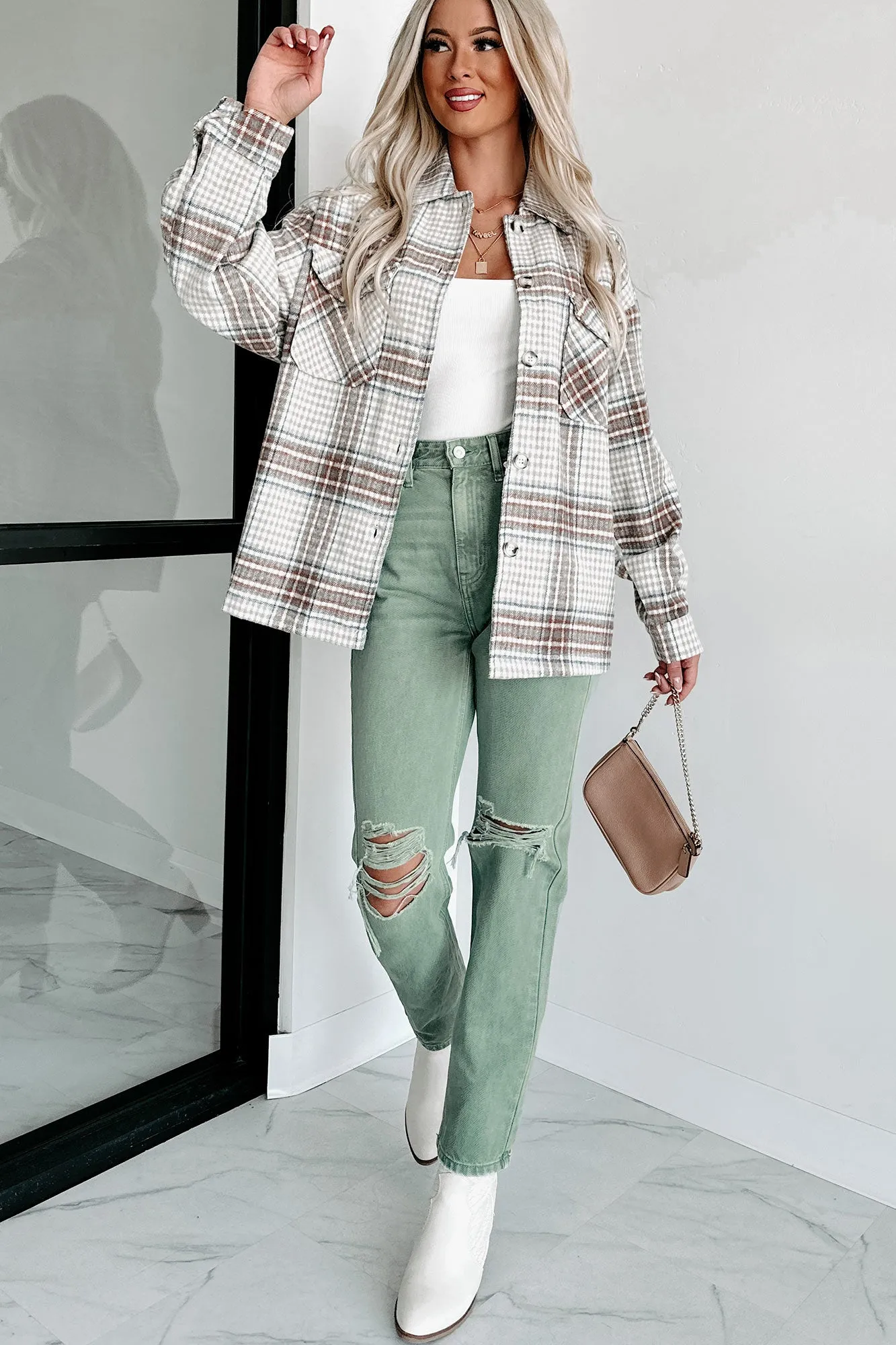 Counting On It Plaid Shacket (Brown)