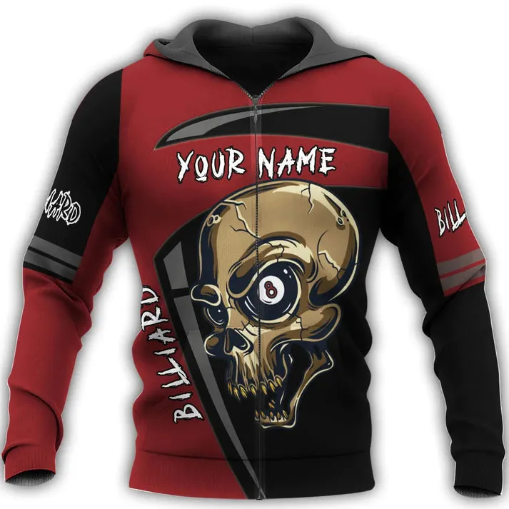 Custom Name 3D Skull Billiard Shirt Men, Billiard Sweatshirt Hoodie Skull Pattern, Billiard Club Christmas Shirts