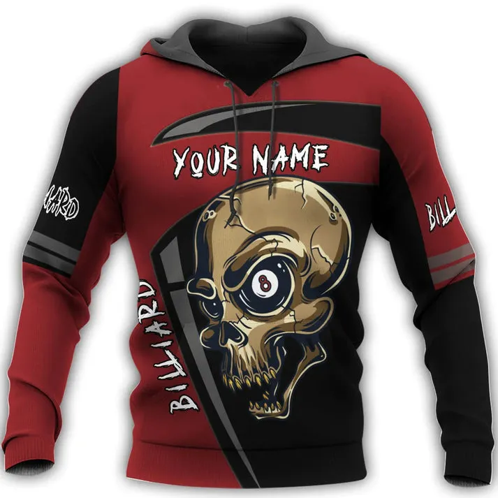 Custom Name 3D Skull Billiard Shirt Men, Billiard Sweatshirt Hoodie Skull Pattern, Billiard Club Christmas Shirts