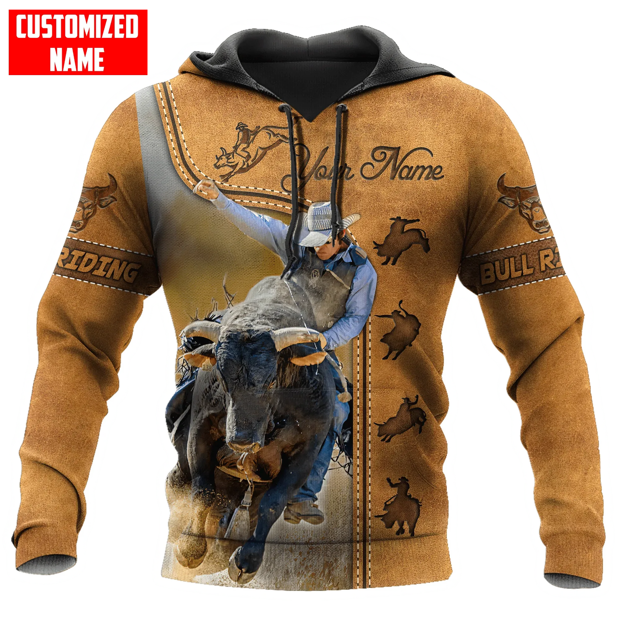 Custom Name Bull Riding 3D Hoodie Cowboy Hoodie, Cowboy Gift For Son Husband
