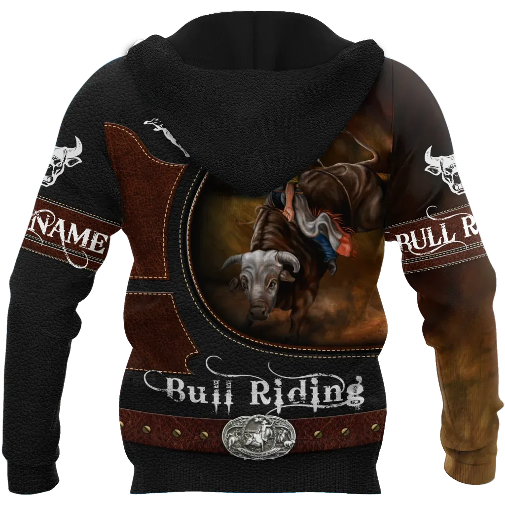 Custom Name Bull Riding Hoodie, Bull Riding Clothing Leather Pattern, Bull Riding Lover Gifts, Brown Hoodies