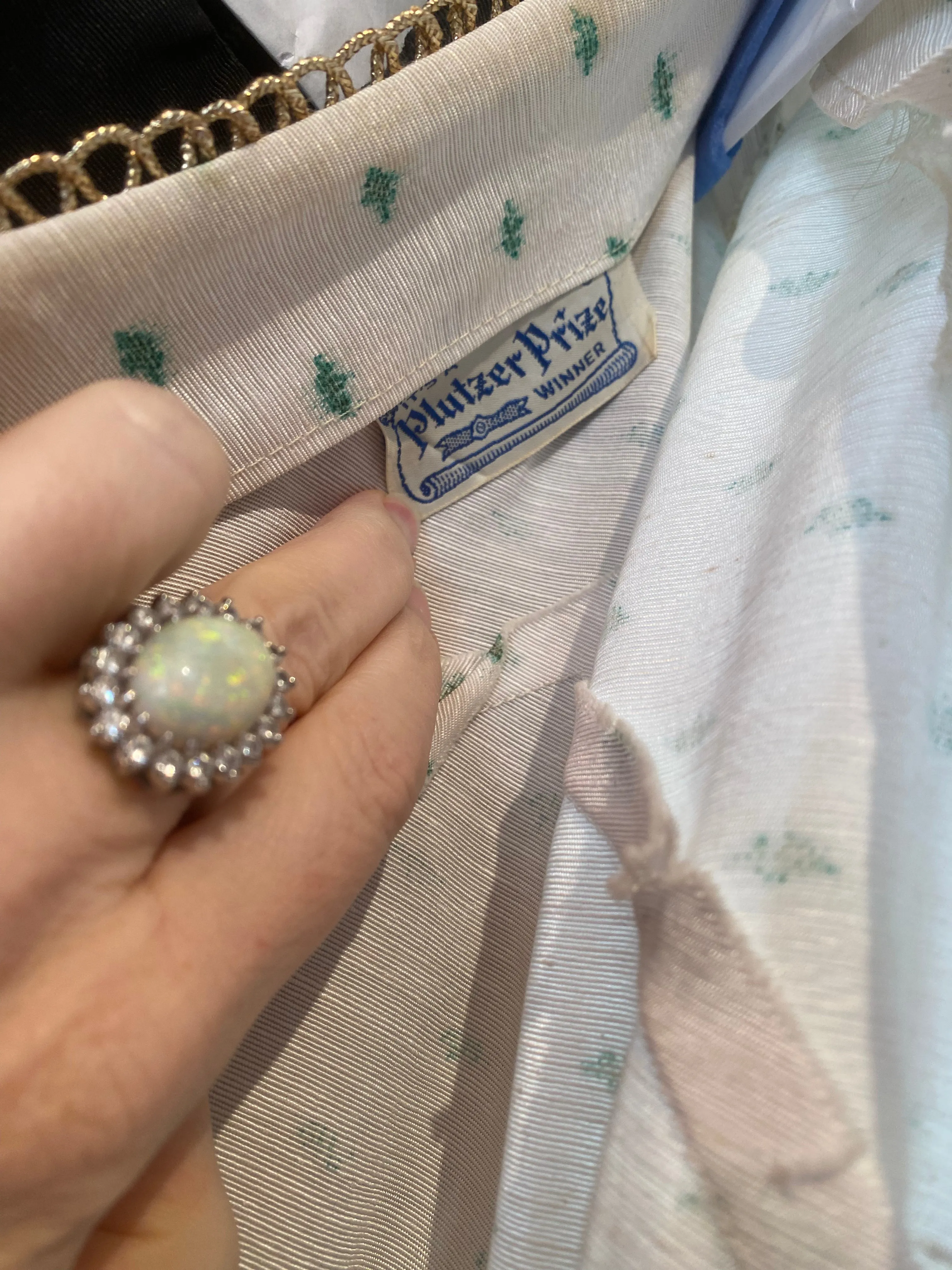 Darling 1950's Ivory Faille Party Dress With Green Trees / Small