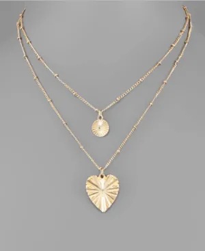Disc & Heart Layer Necklace