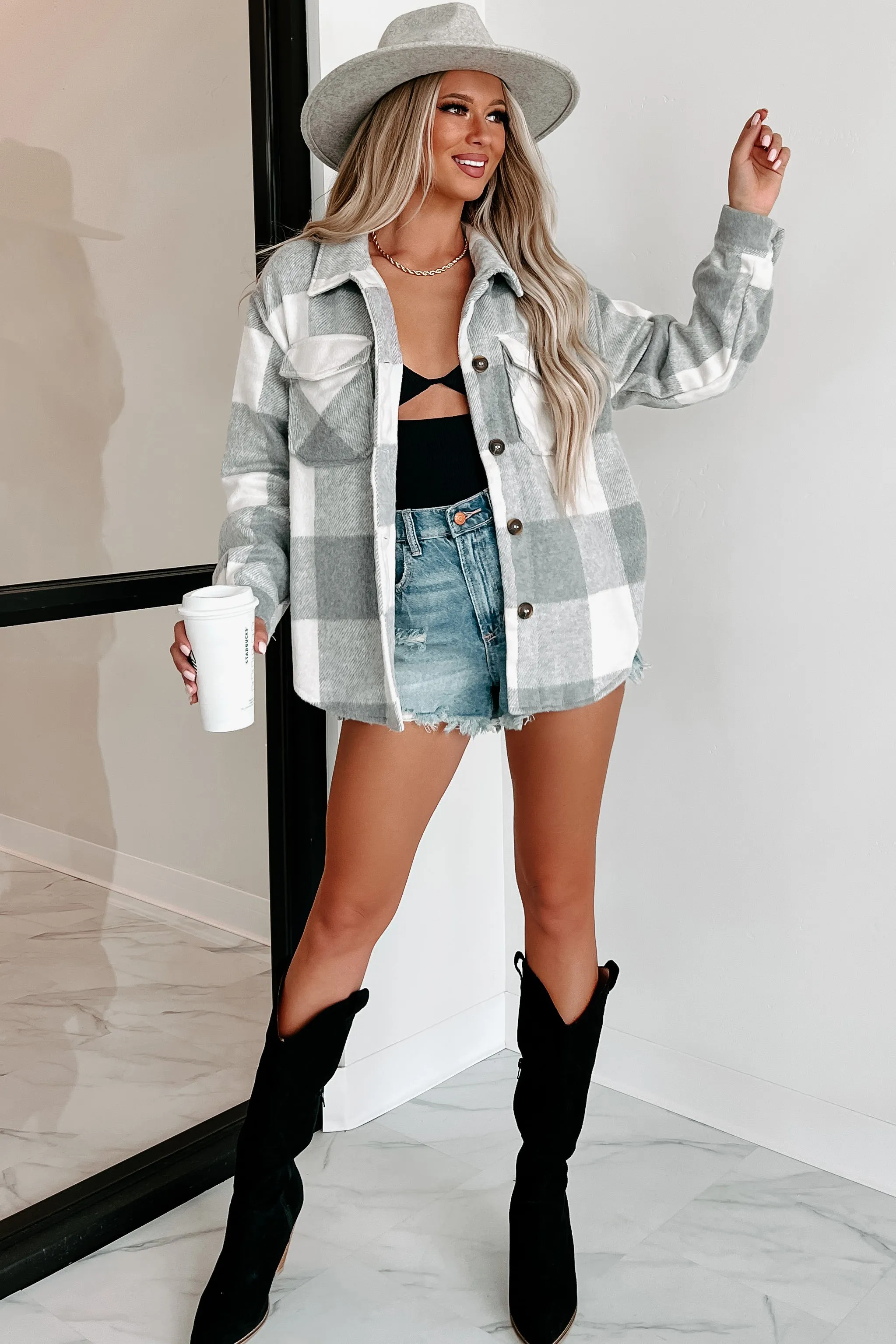DOORBUSTER Dane Plaid Shacket (Grey)