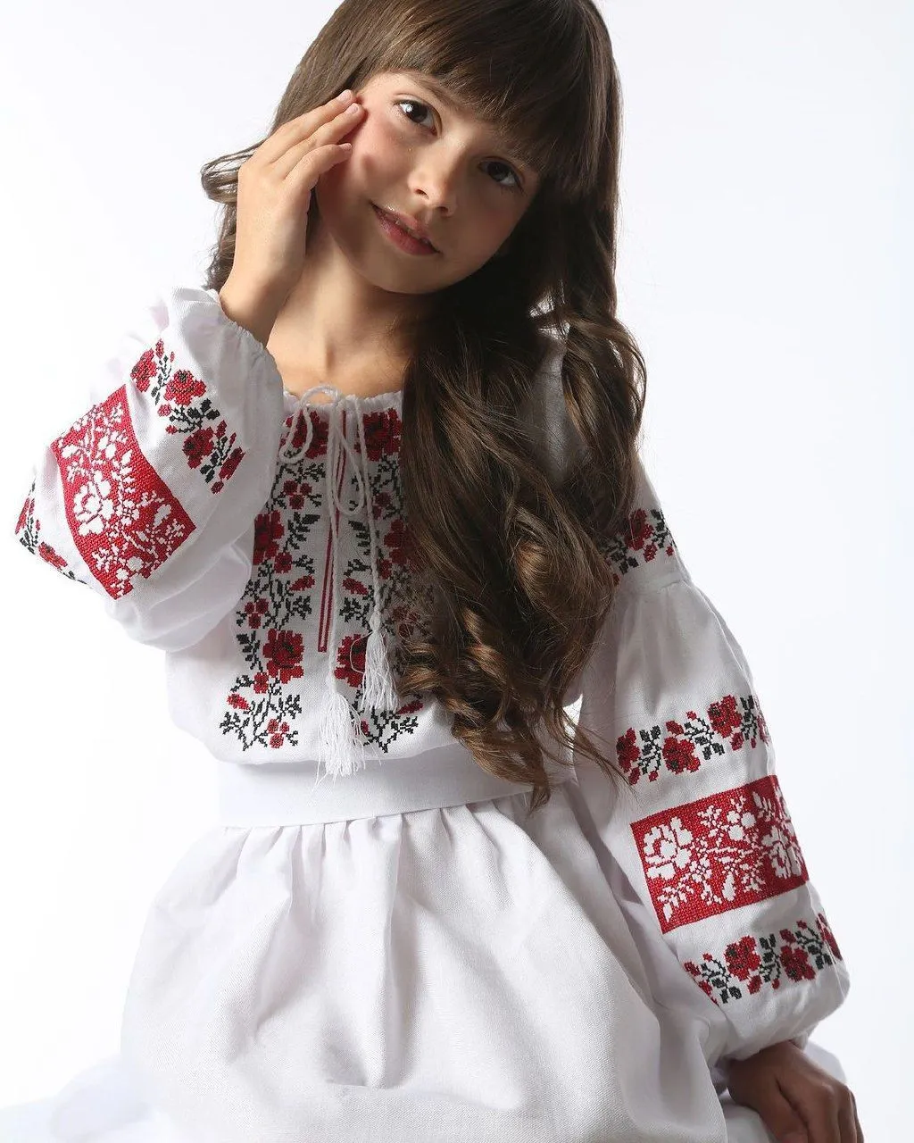 Dress girls with traditional embroidery