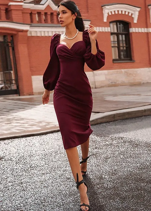 Dunnmall These Memories Puff Sleeve Midi Dress