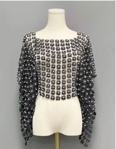 Ellyndale Lace Poncho with all over Pearls attached