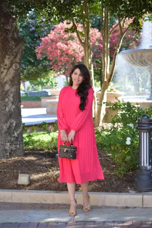 Emma Fuchsia Pink Pleated Dress