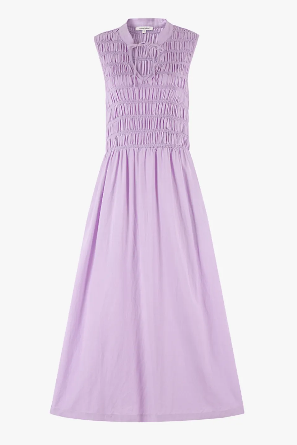 Explorer Lilac Sleeveless Split Neck Shirred Midi Dress
