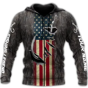 Fishing Hook American Flag Camo Custom Name Fishing Shirts For Men And Women