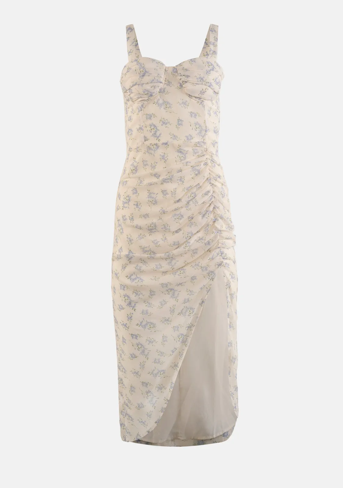 Floral Ruched Midi Corset Dress