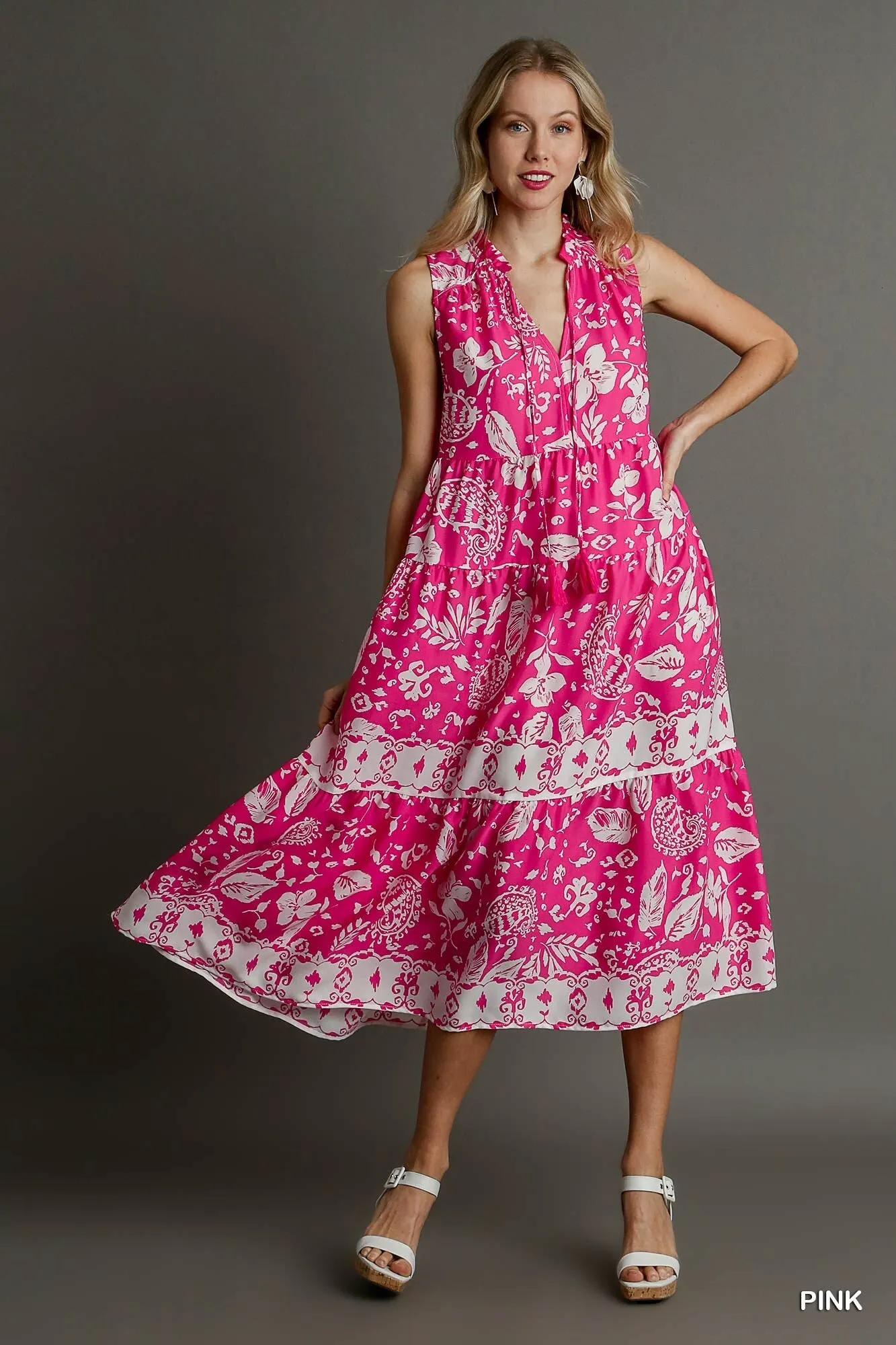 Floral Sleeveless Midi Paisley Dress