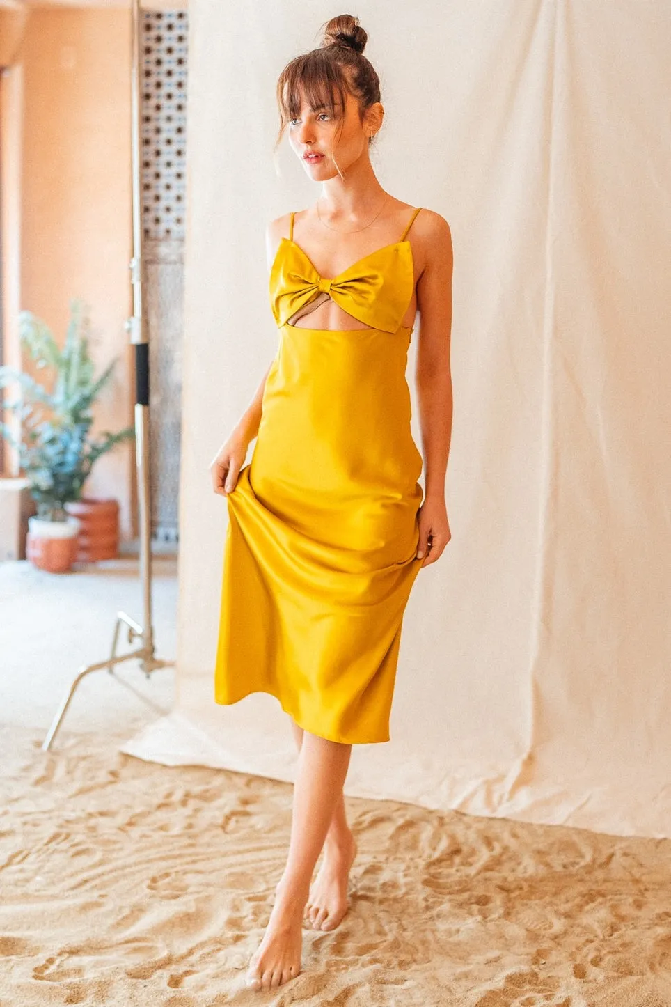 Fore Bow Front Saffron Midi Dress