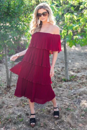 Got The Best Of Me Burgundy Red Off The Shoulder Midi Dress