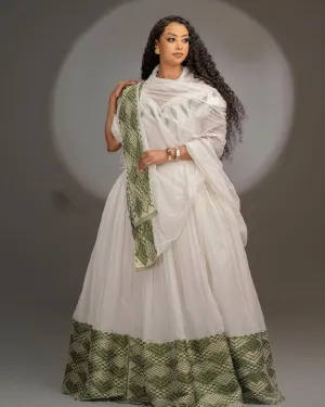 Green Exquisite Habesha Dress Patterned Habesha Kemis Design