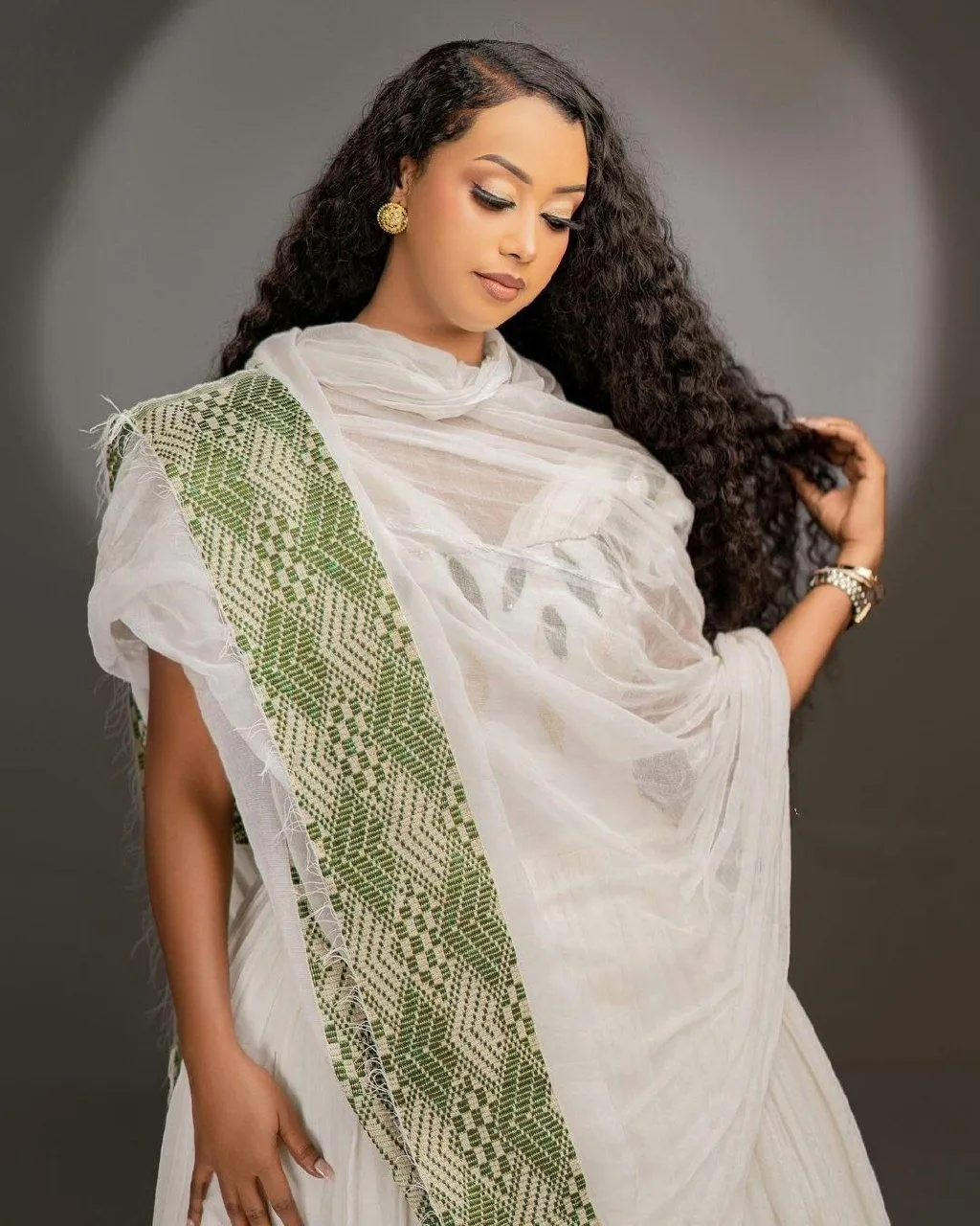 Green Exquisite Habesha Dress Patterned Habesha Kemis Design