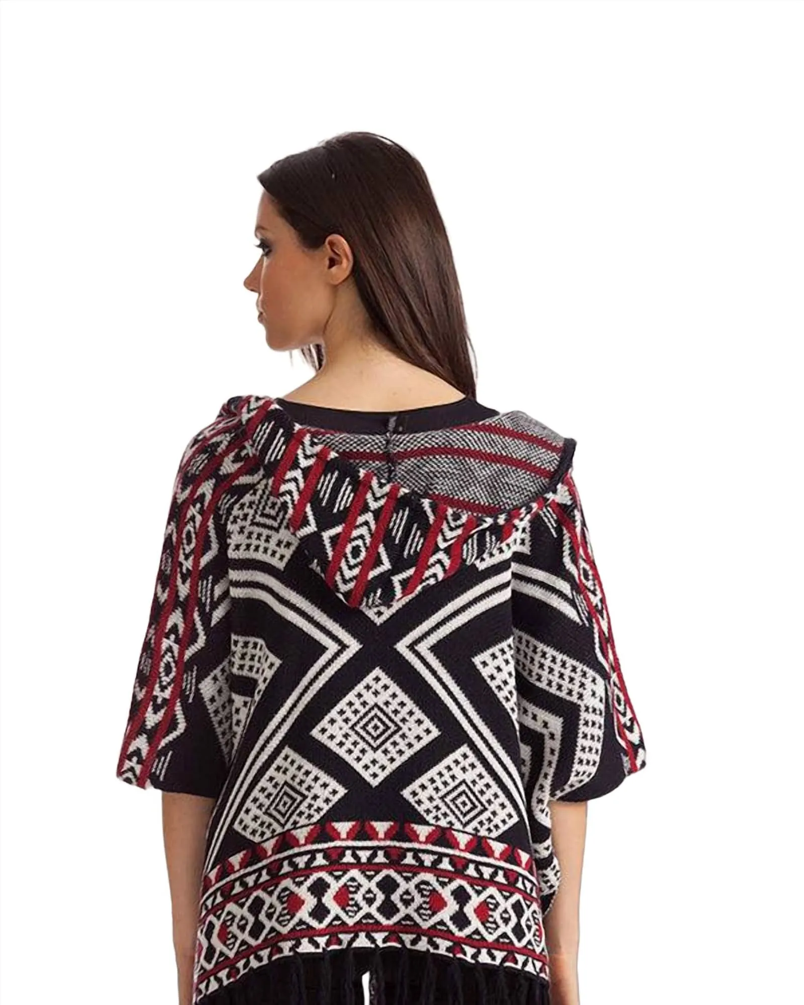 Hannah Tassel Poncho in Black/Red | Black/Red