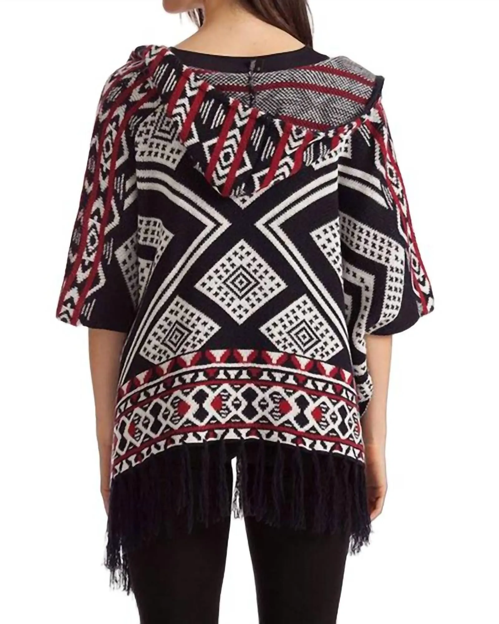 Hannah Tassel Poncho in Black/Red | Black/Red