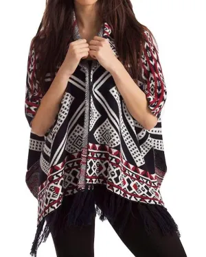 Hannah Tassel Poncho in Black/Red | Black/Red