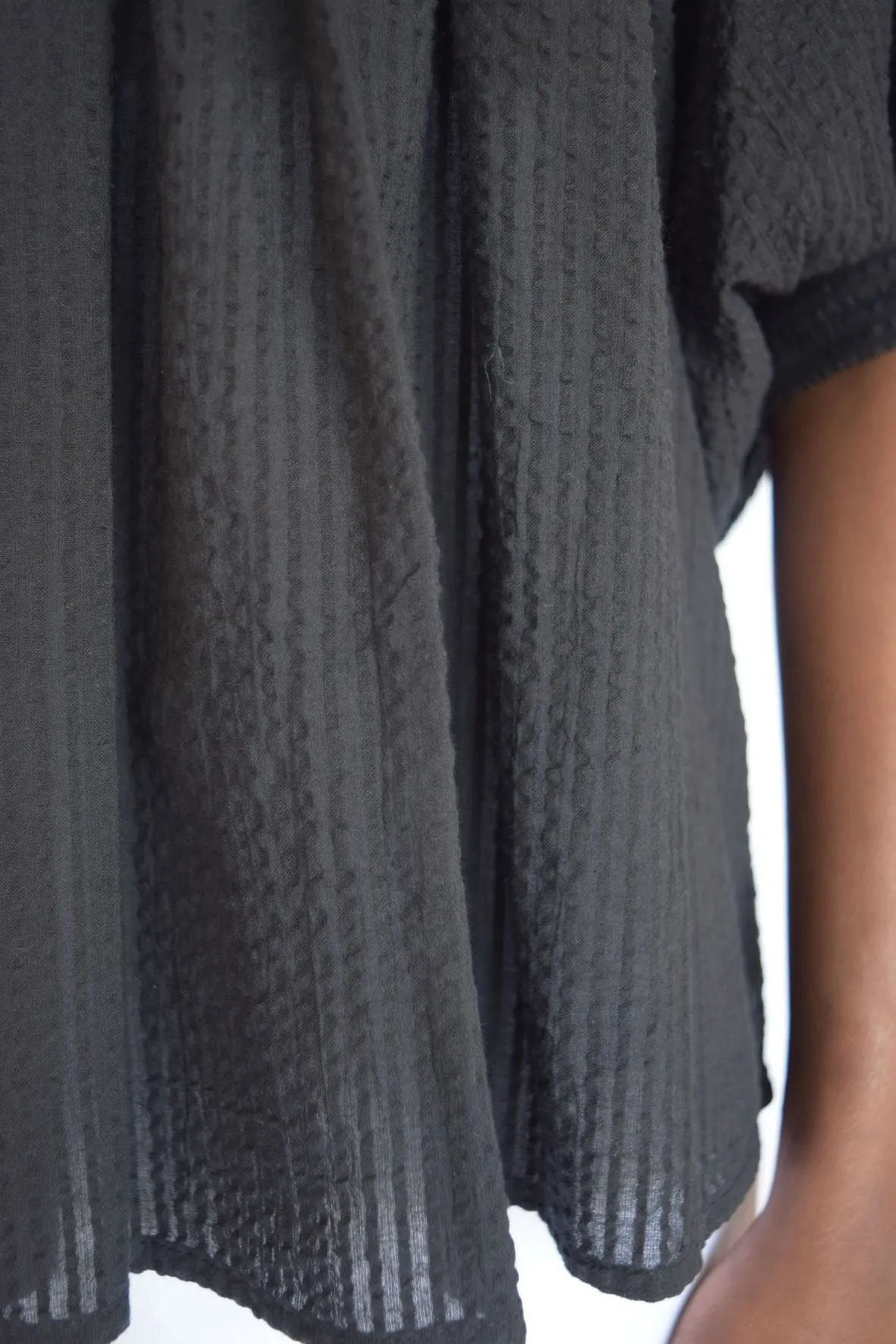 High Neck Midi Navy Seersucker