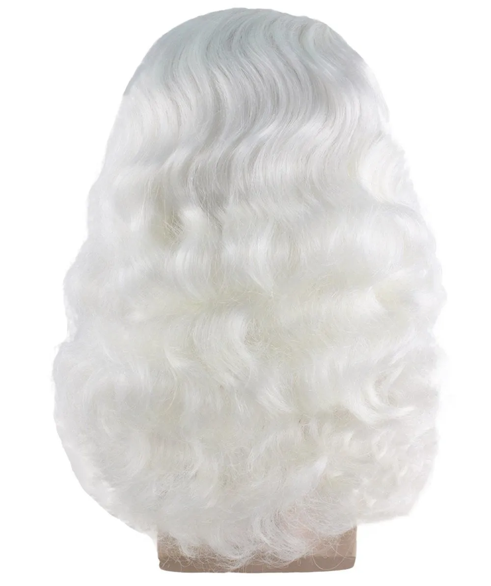 HPO adult Men's Santa Wig and Full Beard Set I White color I Flame retardant synthetic fiber I Breathable capless cap